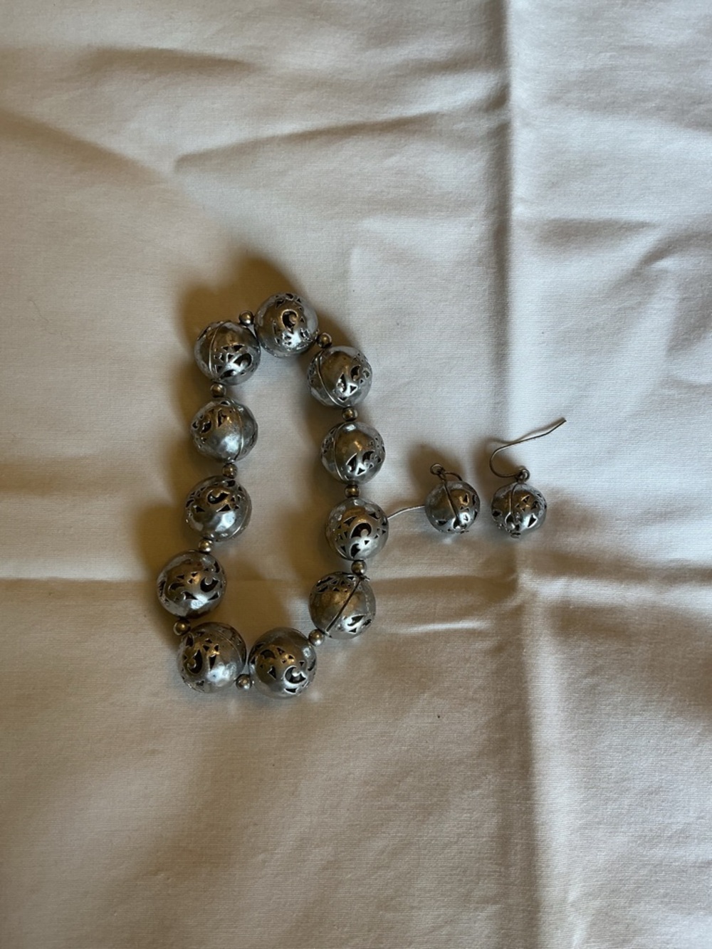 Silver-Tone Filigree Metal Bracelet and Earrings Set